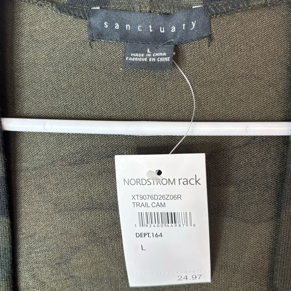 NWT Sactuary Camouflage Duster Black Green Pockets Open Sweatshirt Cardigan Sz L - Picture 4 of 5